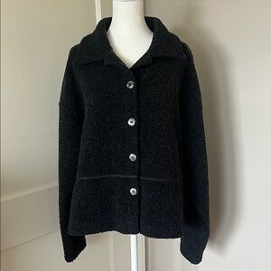 EMS Made in Italy Bouclé Wool Button Front Jacket Coat Charcoal Textured Knit L